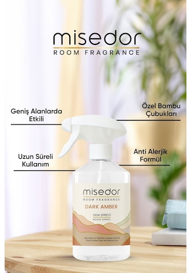 Misedor Dark Amber Çubuklu Oda Kokusu 120 ML + Oda Spreyi 500 ML