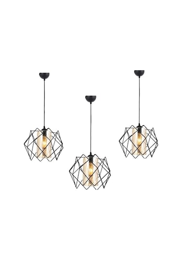 Trend Kitchen 3 Adet Koza One Glass Salon Mutfak Sarkıt Avize Siyah