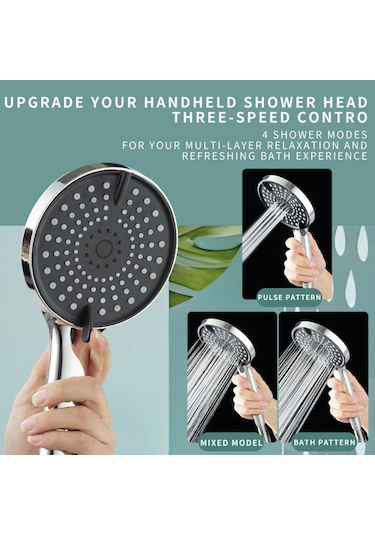 Siyah Yuvarlak 3 Fonksiyonlu El Duşu Ve Siyah Örgülü Hortum Seti Krom - Siyah