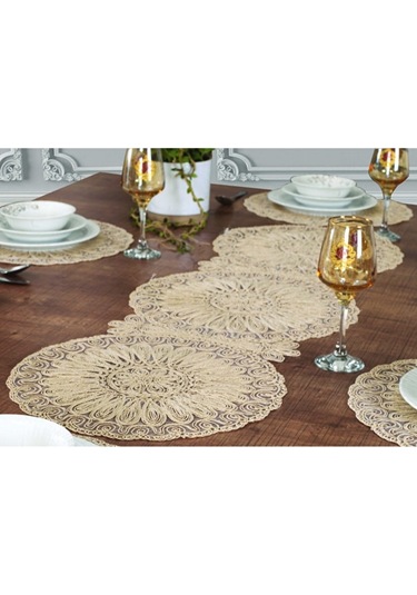 Tekli Runner-yuvarlak Desen Nakışlı Runner, Konsol Üstü Salon Run