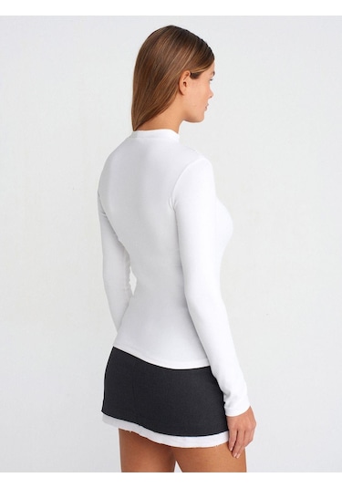 31433 Yarım Balıkçı Yaka Top-ekru-875 Ekru