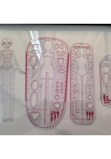 Suntek 4 Parça Moda Çizim Şablonu Cetvel Seti Taslak