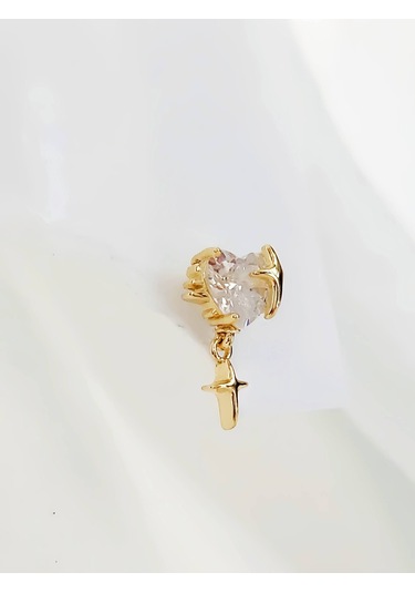 Bombeli Kalp Yıldız Model Kıkırdak Piercing Tragus Helix Altın Gold Renk Küpe Gold