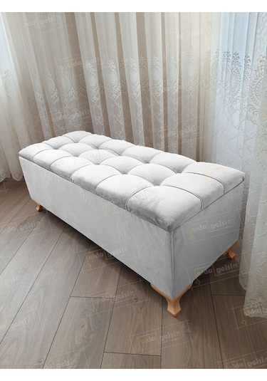 Lüks Çizgi Kapitoneli Sandıklı Puf Bench 120 Cm Gold Ayak Turkuaz