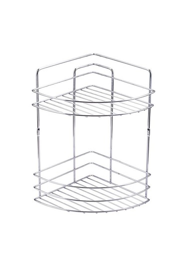 Banyo Köşe Rafı 2 Katlı Şampuanlık Duvara Monte Gümüş