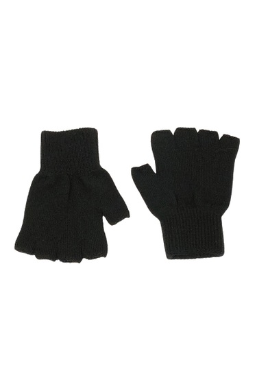 Unisex Çocuk Siyah Parmaksız Kışlık Örme Triko Eldiven 9 - 15 Yaş