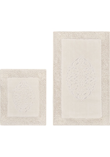 Tiffany 2'li Pamuklu Klozet Takımı, Krem Banyo Paspas Seti 60 x 100 / 50 x 60 CM Krem