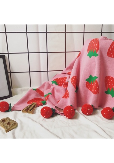 Sones Çocuk Çilek Örgü Pamuklu Battaniye Ölçü: 100 X 130cm Gül Kırmızısı Kırmızı