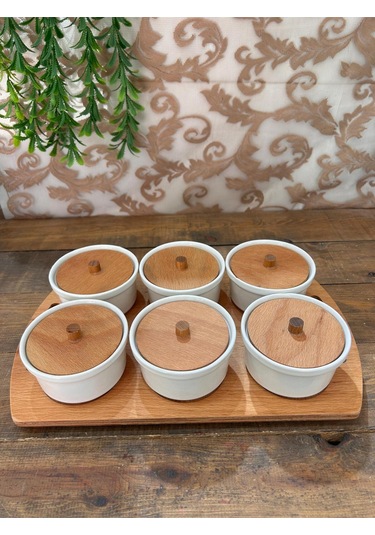 Ahşap Tepsili Yuvarlak Kahvaltılık 6 Lı