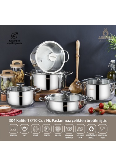 Amboss Cool 10 Parça Indüksiyon Uyumlu Paslanmaz Çelik Tencere Seti Gümüş