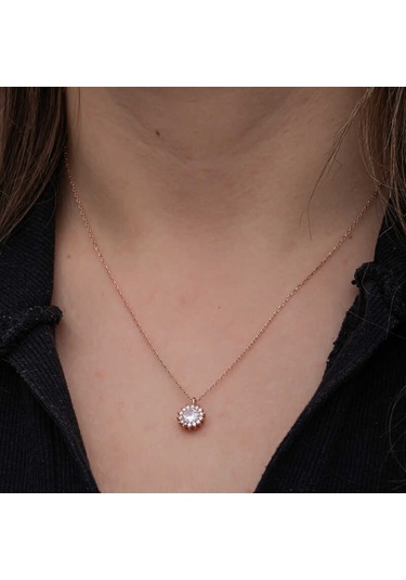 Artsmagazinmücevher Gümüş Rose Minimal Yuvarlak Anturaj Kadın Kolye