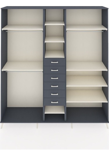 Hyperion Dolap 10 Raflı 6 Çekmeceli 3 Askılı 220x44x243 Antrasit-aytaşı/antrasit Aytası/antrasıt