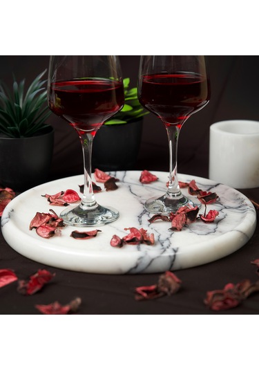 Bariere Yuvarlak Mermer Tepsi Gri-beyaz 1 Adet