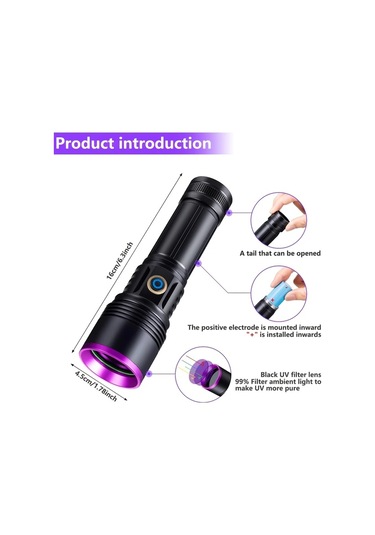 Cordial 1 Adet Profesyonel 365nm Uv El Feneri Siyah Alüminyum Alaşım Sebze Algılama Taşınabilir Yüksek Güçlü Led Şarj Edilebilir 26650 Pil Floresan Algılama Ideal Hediye Siyah