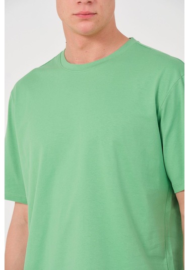 Erkek 2 Li Paket %100 Pamuk Oversize Tişört Basic Bisiklet Yaka Kısa Kollu T-shirt Yeşil
