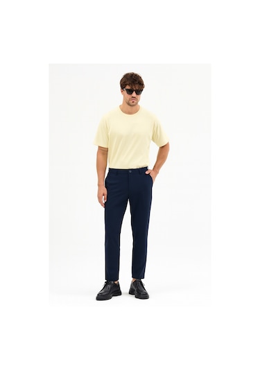 Goffra Erkek Streç Kumaş Relaxed Beli Lastikli Pantolon Lacivert