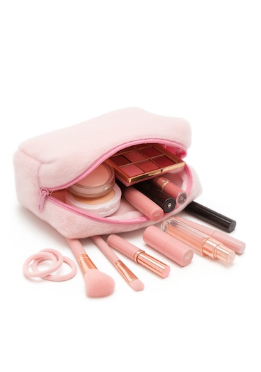 Peluş Yumuşacık Makyaj Çantası - Kozmetik Organizeri Pembe