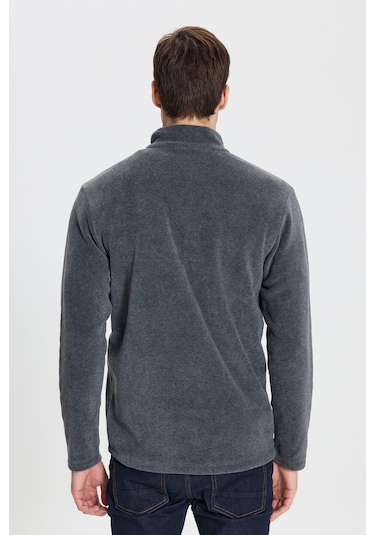 Anti-pilling Tüylenme Yapmayan Standart Fit Bato Yaka Soğuk Geçirmez Sweatshirt Polar Antrasit Melanj