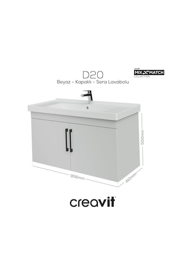 Creavit D20 100 Cm Kapaklı Lavabo Dolabı Beyaz Melamin Kapak Beyaz