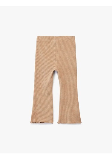 Koton Beli Lastikli Basic İspanyol Paça Kadife Kahverengi Kız Bebek Tayt 6wmg40075ak Kahverengi