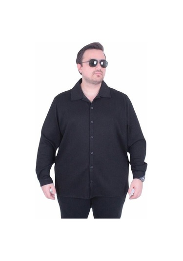 Starbattal Erkek Büyük Beden Uzun Kollu Gömlek 25727 Sıyah Siyah