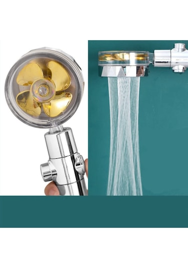 360 Derece Dönebilen Turbo Pervaneli Tazyikli Duş Başlığı Krom