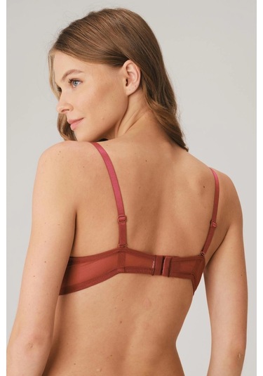 Balenli Destekli Dolgulu Askıları Çıkabilen Yaka Detaylı T-shirt Sütyeni Vişne