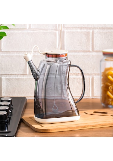 Porsima 3855-2 Şeffaf Borosilikat Cam Zeytinyağ Şişesi - Yağlık Ve Sirkelik Beyaz 1 Lt Beyaz - Şeffaf