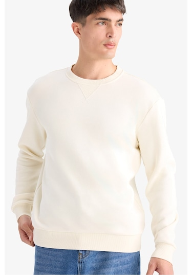 Defacto Regular Fit Bisiklet Yaka Basic Düz Kalın Sweatshirt T3777az25auer140 Ekru