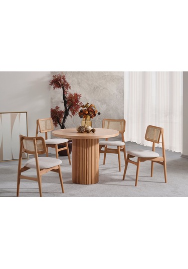 Odesa İskandinav Natural Ahşap Masa Sandalye Takımı 90x90 Natural