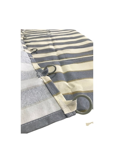 Devrim Olivya Tekstil Demir Halkalı Balkon Perdesi 1.sınıf Gabardin Kumaş Gri Krem Üst Demir Halkalı Alt Ve Yan Bağcıklı Gri - Krem