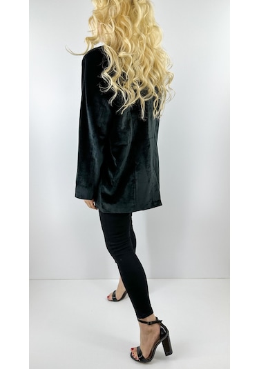 Modaonna Siyah Kadife Oversize Ceket Siyah