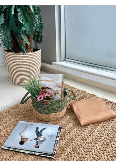 Kulplu Düzenleyici Sepet Leke Tutmaz Natural-yeşil 31x20 Cm Natural