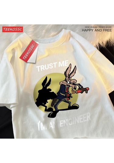 Teekossc Güven Bana Ben Bir Mühendis T-shirt - Erkek Kadın Hip Hop Gevşek Kısa Kollu Streetwearmavi Mavi