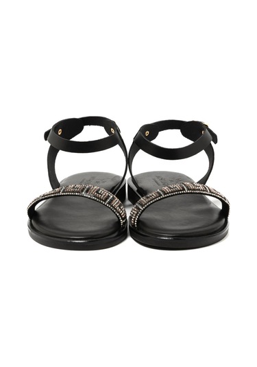 19 Black Sandalet Kadın 21008 Myconian 2025 Greek Sandal Siyah