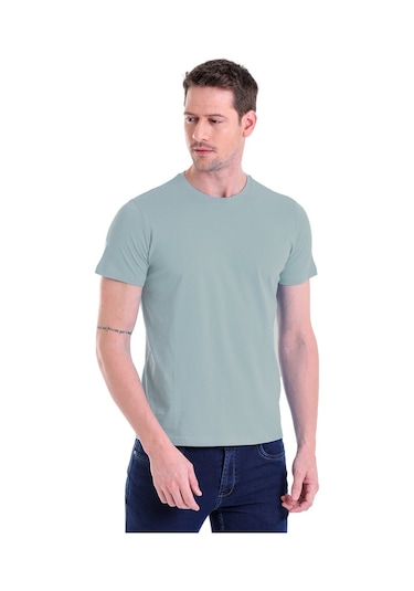 Hatemoğlu Regular Fit Pamuk Bisiklet Yaka Düz Erkek Tişört Mavi