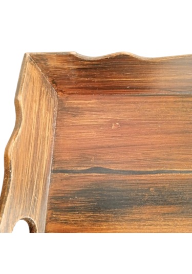 El Boyaması Eskitme Kahve Desenli Ahşap Servis Ve Sunum Tepsisi Eskitme Kahverengi