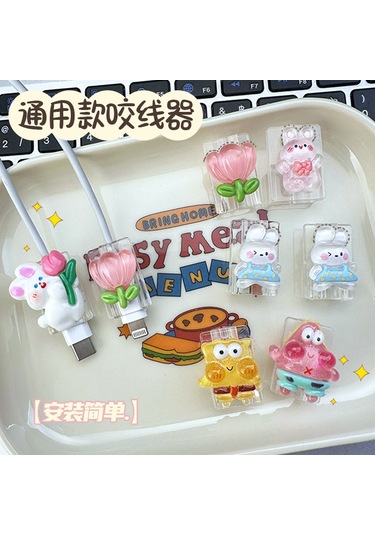 Yifomall Telefon Şarj Kablosu Koruması: Android, İphone Uyumlu Ve Type-c İçin Kırılma Engeli Kartoon Desenli Kafa Korumalı Halka