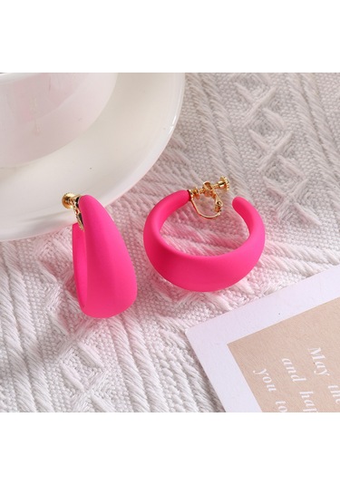 Geeksen Retro Stili Bold Açık Çemberli, Piercingsiz Kullanim, Konforlu Kanca Desenli, Pembe-altın Aksesuar Küpe Rose