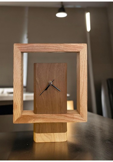 El Yapımı Ceviz Ve Kayın Ağacı Ahşap Masa Saati