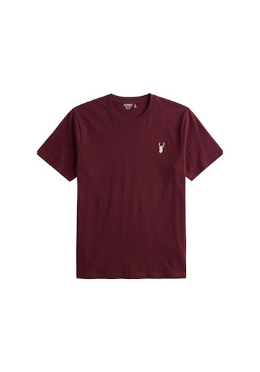 Genius Store Erkek Siyah Tişört %100 Pamuk Süprem Basic Tişört Bisiklet Yaka Nakışlı T-shirt Erkek-nakışlı Bordo