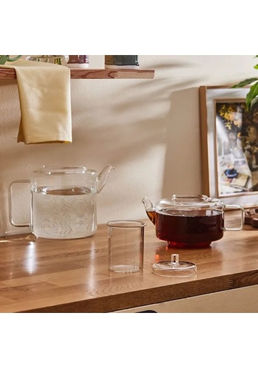 Borosilikat Cam Çaydalık Takımı 1,8+1,1 Litre Beyaz