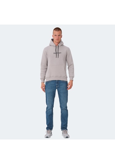 Slazenger OCTAVIA IN Erkek Kapüşonlu Cepli Taş Gri Sweatshirt