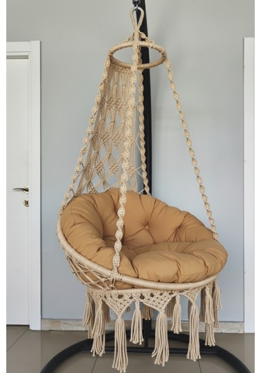 Tek Kişilik Makrome El Örgüsü Salıncak Mis38001bejm Sadece Salıncak + Minder Bej
