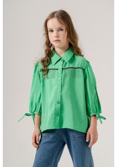 Kız Çocuk Taş Püsküllü Gömlek 3124 Yeşil