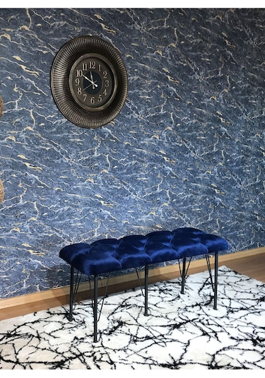 Yirmi15 Metal Ayaklı Babyface Mavi Puf & Bench