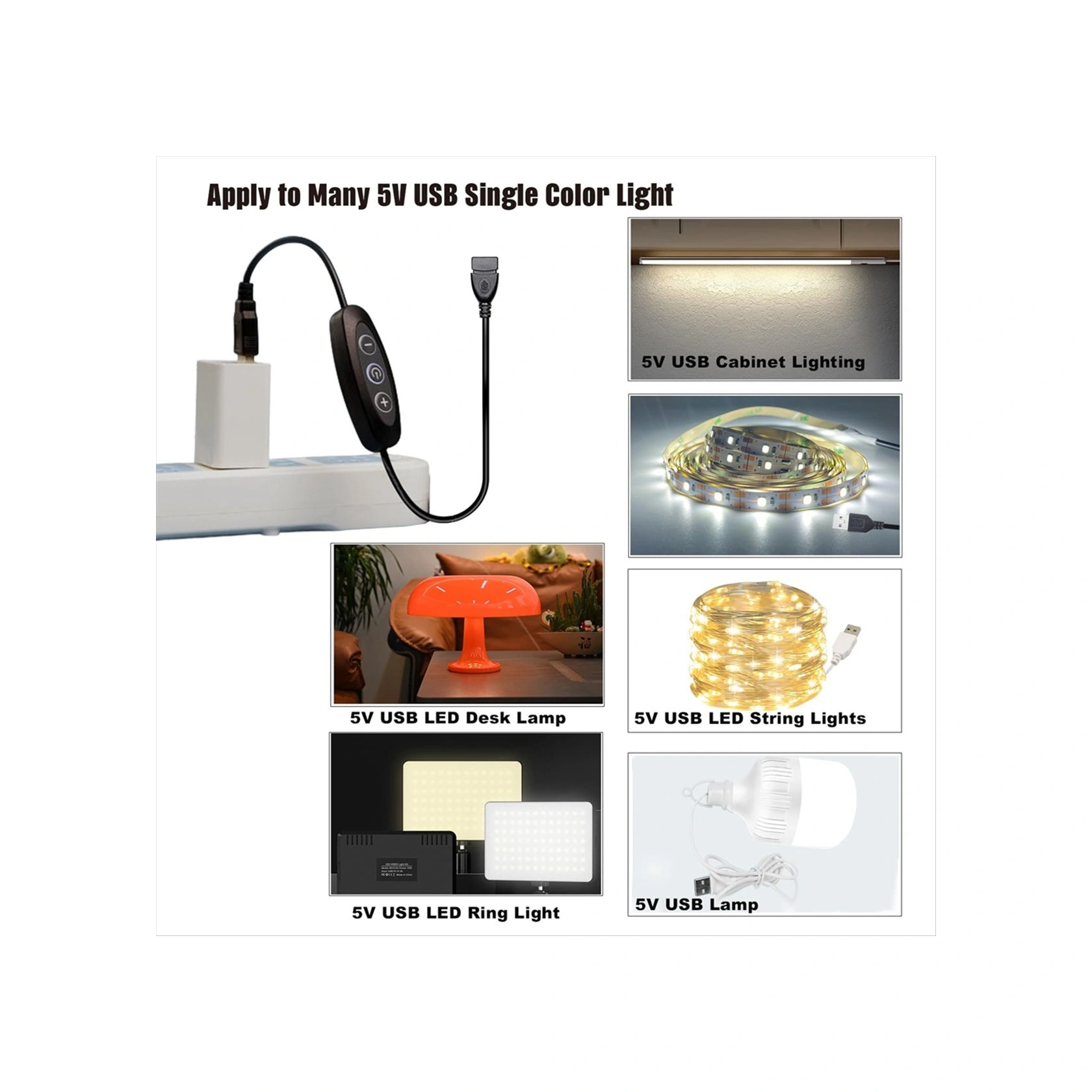 Xurunkeji 5v Usb Led Kısma Anahtarı, 10 Hızlı Kısma, Dişi - Erkek, 5v Tek Renkli Led Işıklar İçin 2'li Paket Usb Güç Kaynaklı Kısma Anahtarı Siyah