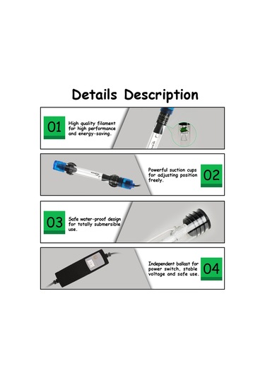 Jeemson 7w Su Altı Uv Işığı Akvaryum Dezenfektörü Alg Ve Bakteri Temizleyici Küçük Avrupa Tipi Mor
