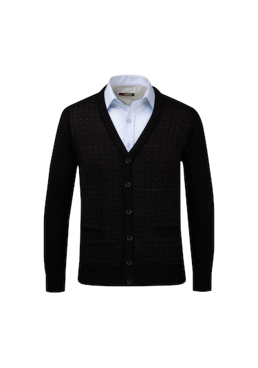 Çizgi Triko Erkek Büyük Beden Desenli Kol Ve Bel Lastikli Çelik Örgü Triko Hırka 4241mb Siyah Siyah