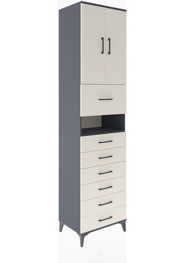 Hyperion Dolap 2 Raflı 7 Çekmeceli 2 Kapaklı 60x44x243 Antrasit-aytaşı Antrasit